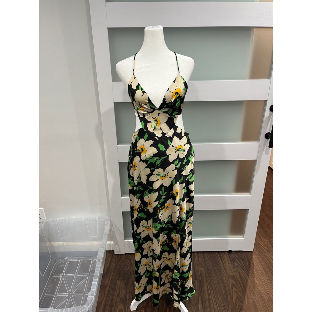 ASTR the‎ Label Gaia Cutout Maxi Dress Black Floral Medium Crisscross Tie Back M
